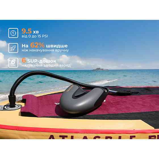 Насос кемпінговий для накачування човнів, сапів, Flextail Evo Sup Pump Pro, чорний Київ