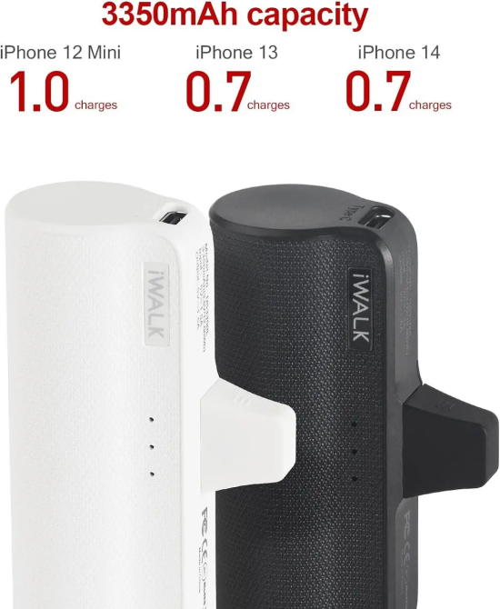 Портативный Power Bank iWALK DS3350L 3350 мА·ч Lightning для iPhone, без кабеля, компактный, черный/белый Киев - изображение 13