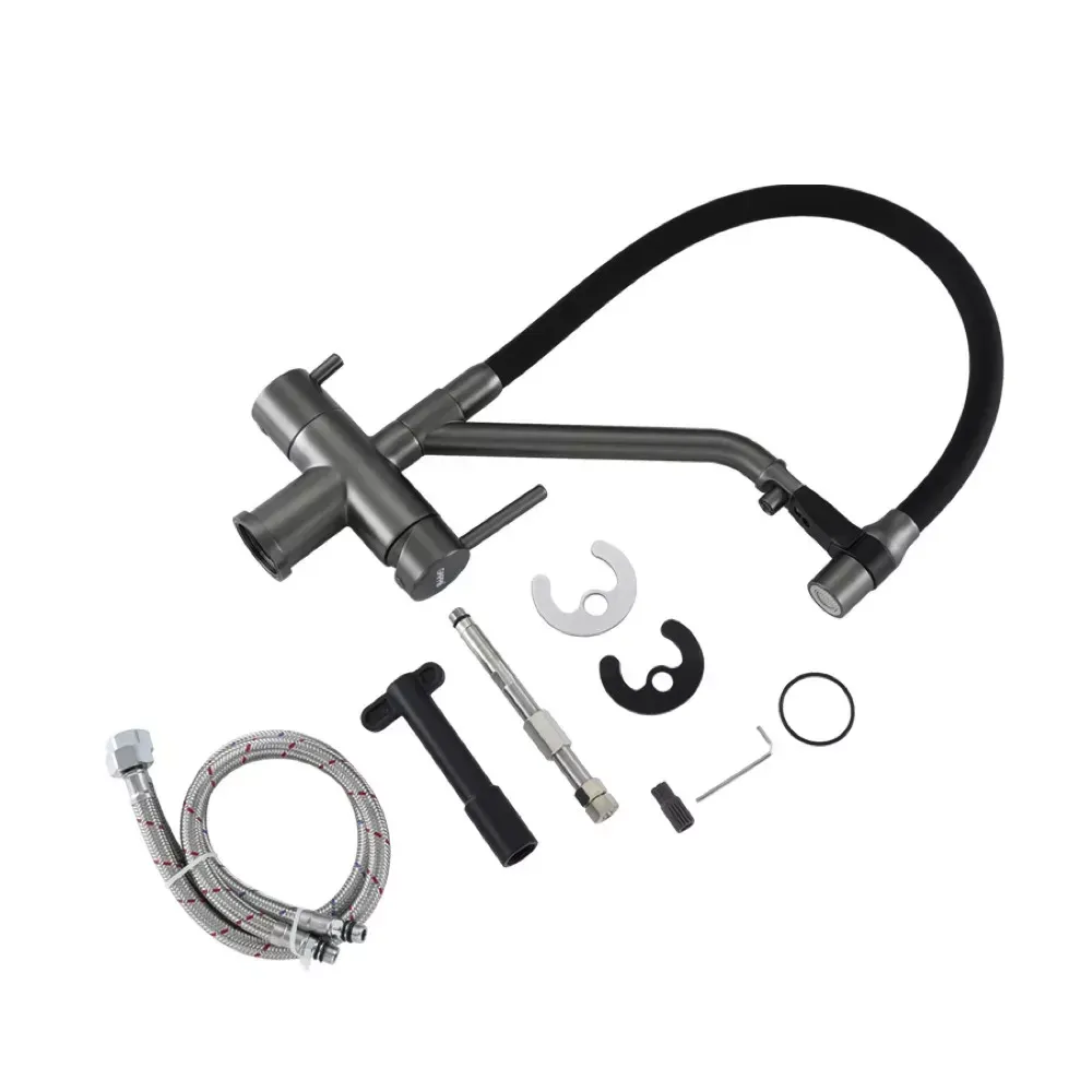 Змішувач для кухні з підключенням до фільтру GAPPO G4398-89 та гнучким виливом, графіт Київ - фото 8