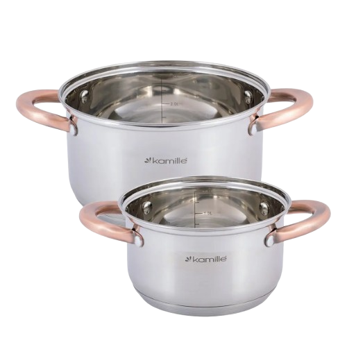 Набір каструль 4 предмети (каструлі 1,5/3л) нержавіюча сталь порожнисті ручки 4935 KAMILLE Житомир - фото 3