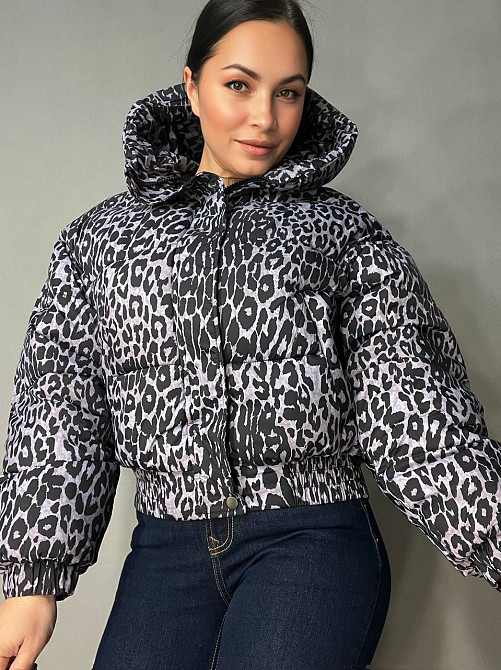 Куртка женская Lady Yep 9006 короткая с капюшоном леопардовый принт на резинке демисезонная серая, серый, 46 Киев - изображение 15