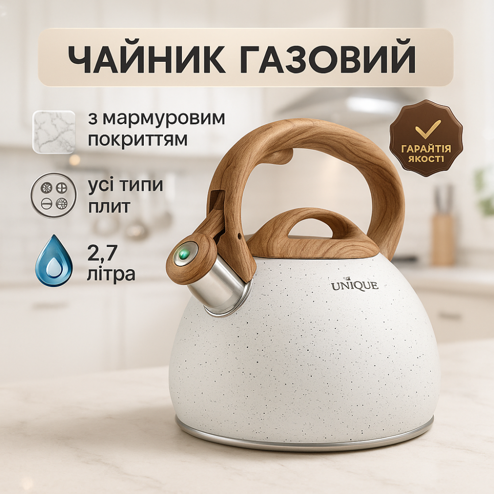 Хороший чайник для газовой плиты Unique, Качественный чайник из нержавеющей стали со свистком AP-44 Киев - изображение 10