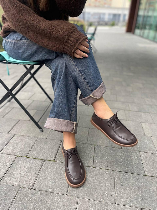 Arcoboletto Топсайдери жіночі на низькому ходу з натуральної шкіри утеплені на шнурівці коричне Коломыя - изображение 5