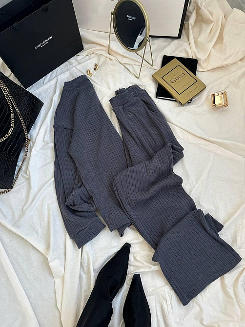 Жіночий базовий теплий костюм: кофта та штани ангора рубчик Сірий, 44/46 Одеса - фото 3