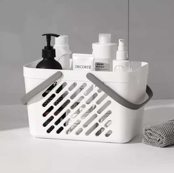 Пластиковий кошик для ванної кімнати 27×18×18см, органайзер для дому, кошик з ручками, білий колір Кам'янець-Подільський