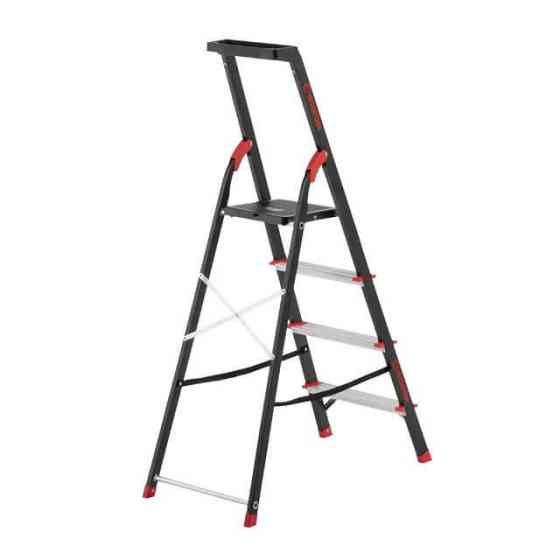 Драбина сталева, 4 сходинки, лоток для інвентарю, висота: 1350 мм, висота: висота до платформи: 850 мм, 150 кг INTERTOOL LT-0054 Київ