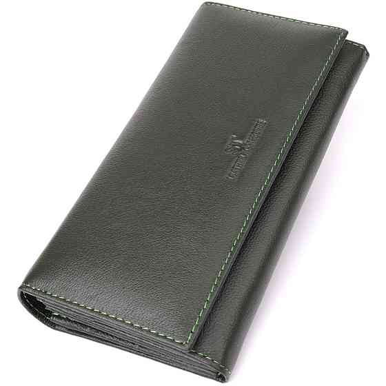 Горизонтальний гаманець у два складення з натуральної шкіри ST Leather 23067 Зелений Київ