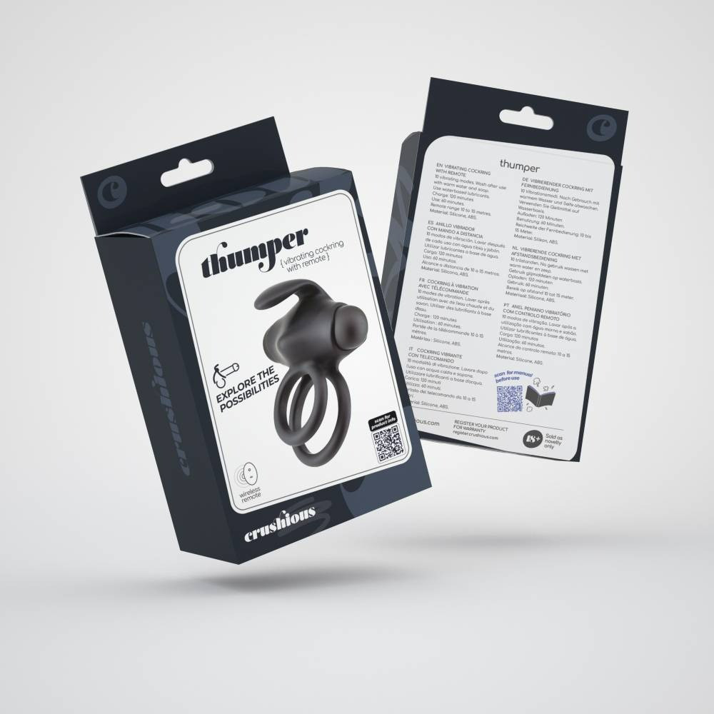 Вібро-ерекційне кільце з дистанційним пультом Crushious Thumper чорне, 8.5 см Sex Aura Київ - фото 9