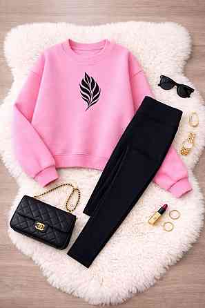 Женский стильный теплый костюм двойка (кофта + солодки) флис Розовый, 46/48 Одесса