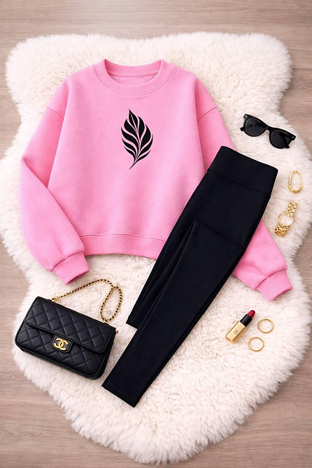 Женский стильный теплый костюм двойка (кофта + солодки) флис Розовый, 46/48 Одесса - изображение 1