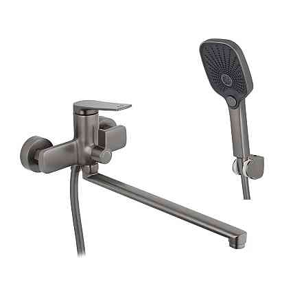 Смеситель для ванны Kroner KRP Makon-GRP070 с душевым гарнитуром графит Киев