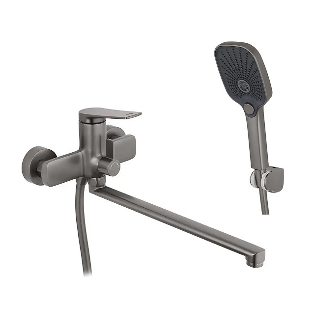 Смеситель для ванны Kroner KRP Makon-GRP070 с душевым гарнитуром графит Киев - изображение 1