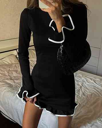 Женское романтичное мини платье с воланами из итальянского трикотажа Черный, 44/46 Одесса