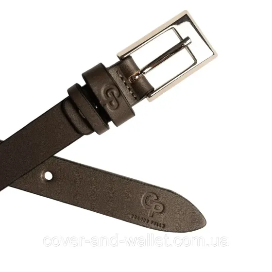 Стильний жіночий пояс з натуральної шкіри ручної роботи для джинсів та брюк коричневого кольору 20 мм Grande Pelle Київ