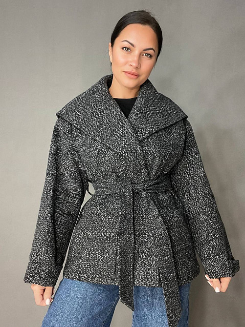 Женский жакет LADY YEP 8081 пальто оверсайз накладные карманы пояс имеет подклад серый, серый, M Киев - изображение 16