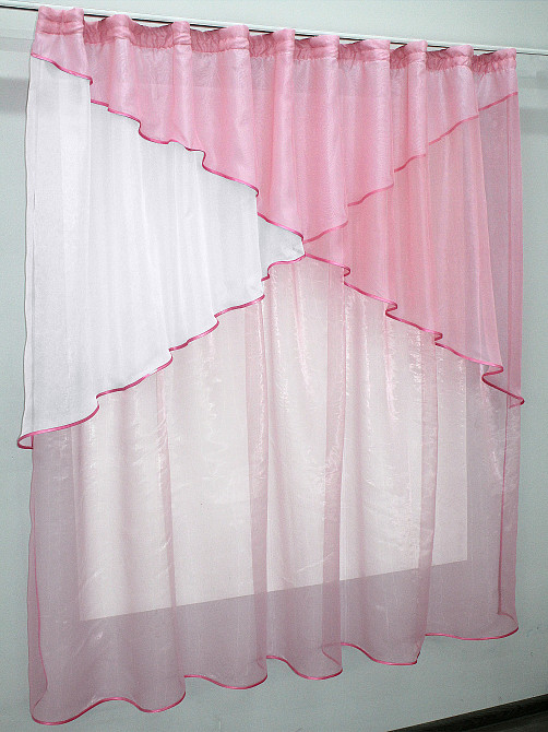 Кухонная занавеска (270х170см) на кухню, балкон цвет розовый с белым 00к 59-379 Киев - изображение 2