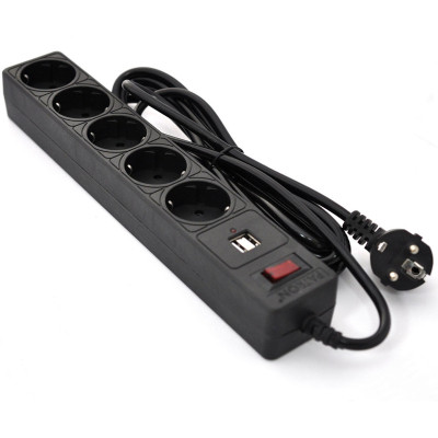 Сетевой фильтр питания Patron 3m (SP-53) + 2 USB 2.0, 2.1A , 5 роз. BLACK (EXT-PN-SP-53-USB) Винница - изображение 1