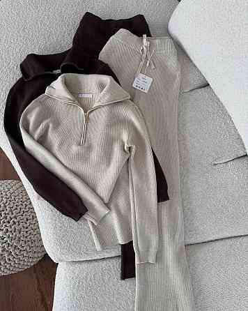 Женский теплый базовый костюм двойка из ангоры в рубчик Молочный Одесса