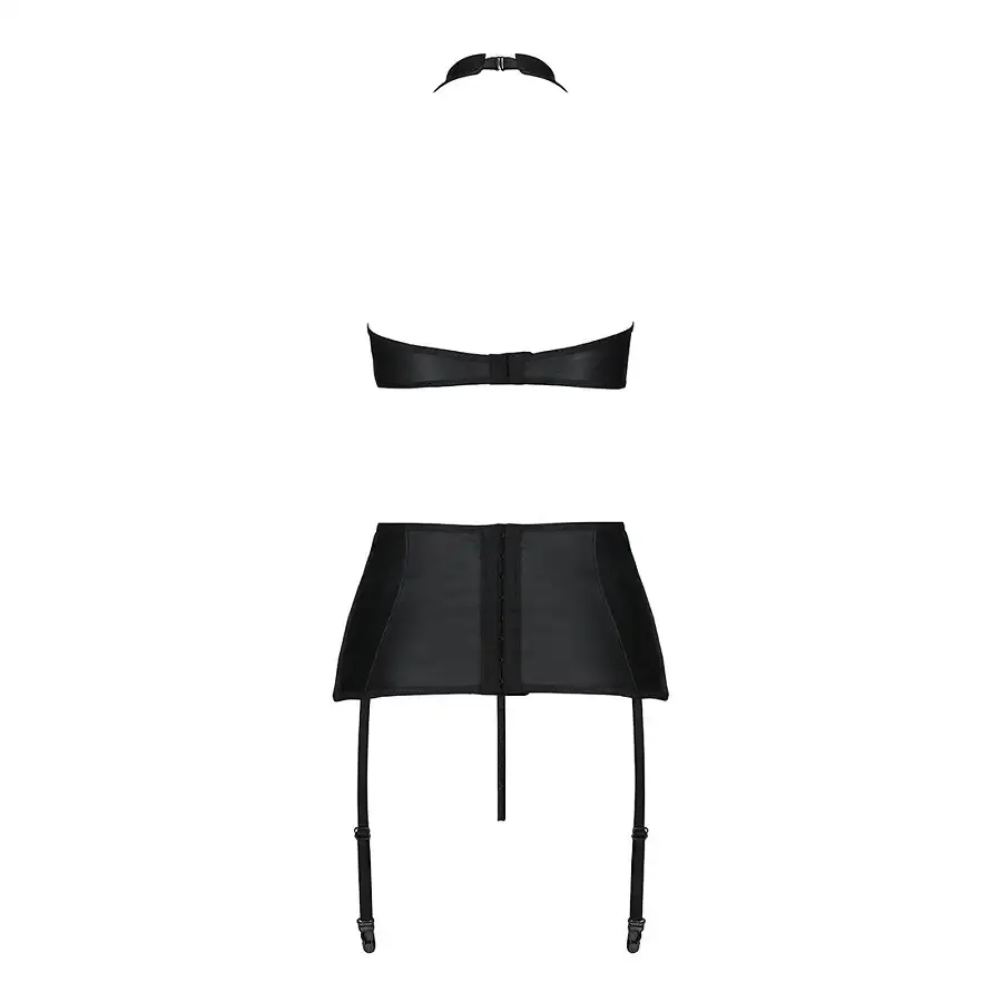 Комплект з еко-шкіри імітація шнурівки Passion NANCY SET XXL/XXXL black топ трусики пояс для панчіх Львів - фото 4