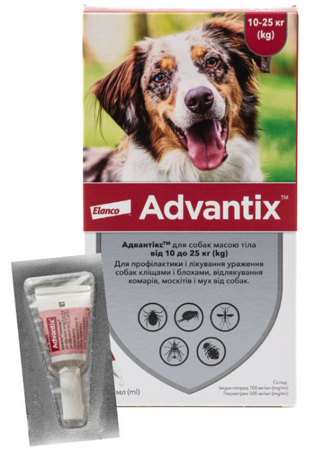 Капли Адвантикс для собак весом 10 - 25 кг (2,5 мл 1 пипетка) Elanco (срок до 02.2026 г) Винница - изображение 1