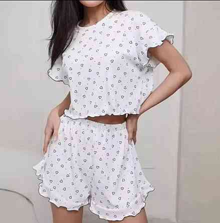 Женский домашний трикотажный комплект двойка с сердечками Одесса