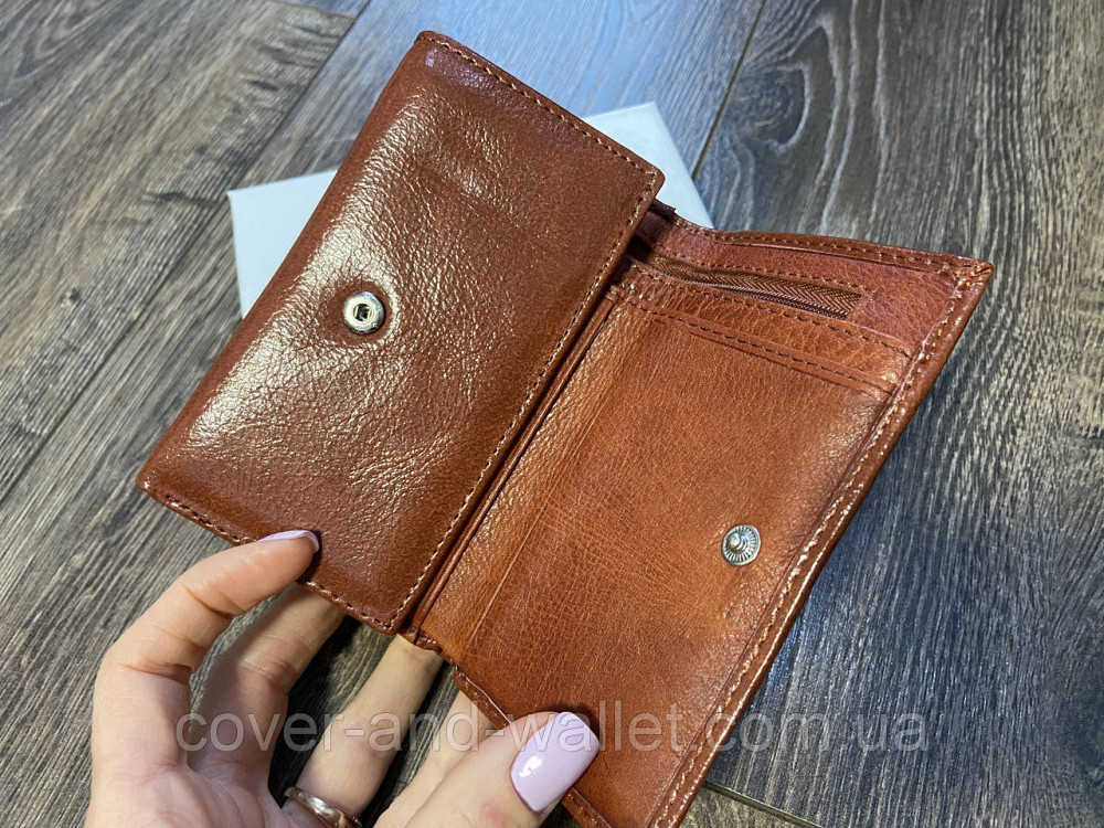Компактний жіночий шкіряний гаманець з монетницею світло-коричневий Marco Coverna Київ - фото 4