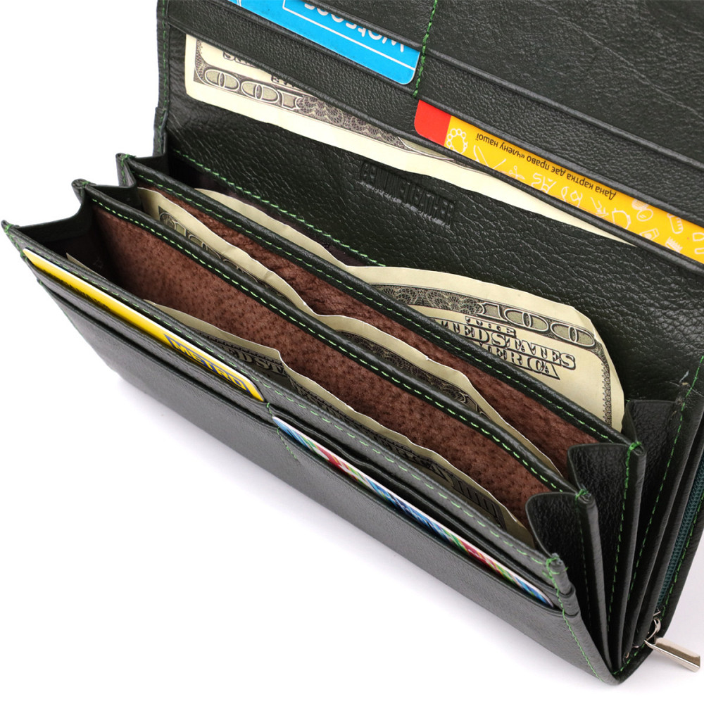 Місткий жіночий гаманець на магнітах із натуральної шкіри ST Leather 23115 Зелений Київ - фото 6