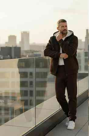 Чоловічий теплий костюм на флісі з хутром Коричнево-чорний 48/50 Харків