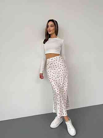 Женская стильная юбка миди из высококачественного шелка армани Белый, 46 Одесса