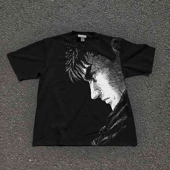 Футболка чоловіча з принтом аніме Берсерк Гутс Блакк Свордсман оверсайз (S/M/L) Черний Дніпро