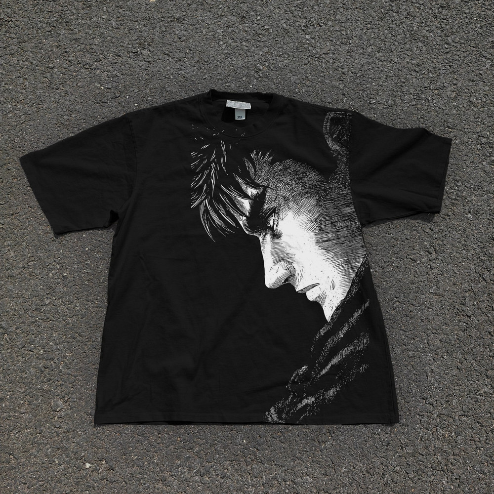 Футболка чоловіча з принтом аніме Берсерк Гутс Блакк Свордсман оверсайз (S/M/L) Черний Дніпро - фото 1