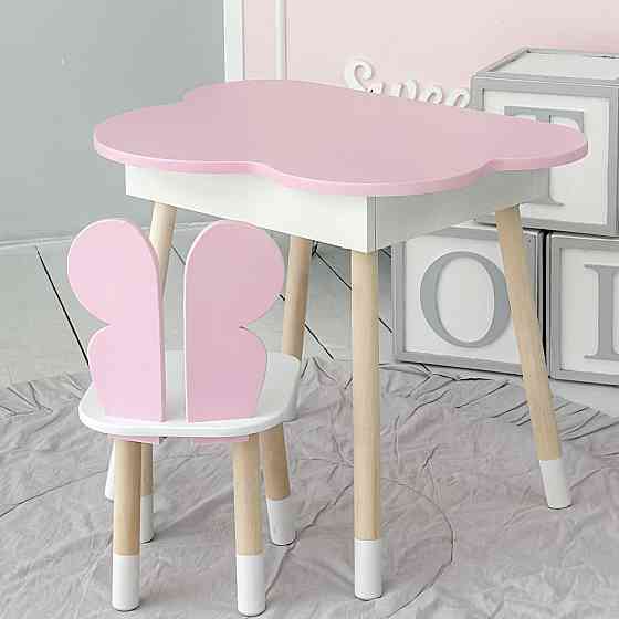 Новинка! Детский стол розовый тучка с нишей и стульчик бабочка розовая 23412 Киев