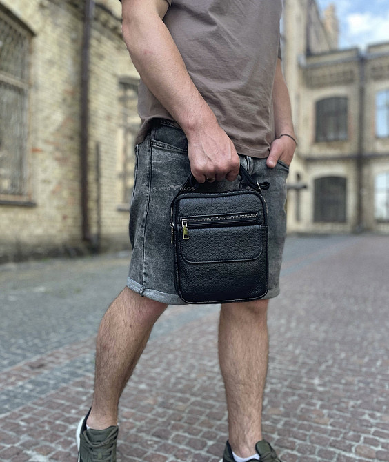 Сумка чоловіча через плече Tiding Bag (17 х 21 х 5 см) борсетка з натуральної шкіри Чорний Київ - фото 5