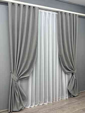 Комплект готових штор VR-Textil Льон блекаут № 1822ш Сірий 100х270 см 2 шт (31-091) Київ