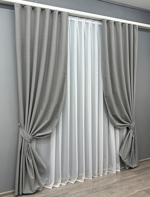 Комплект готових штор VR-Textil Льон блекаут № 1822ш Сірий 100х270 см 2 шт (31-091) Київ - фото 3