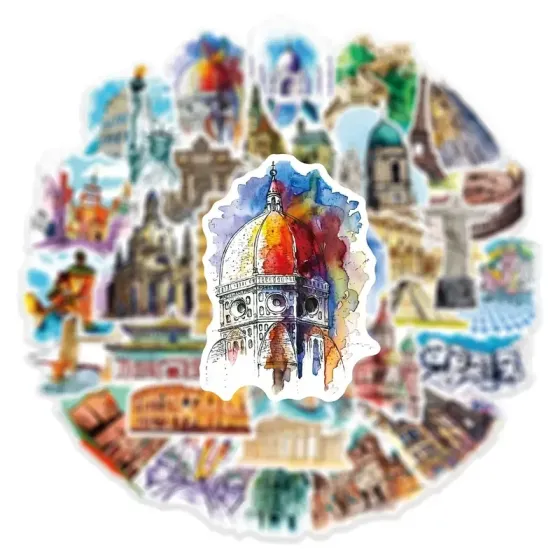 Набор стикеров 50 шт с мировыми памятками – наклейки для чемодана, ноутбука, тревел декор Киев
