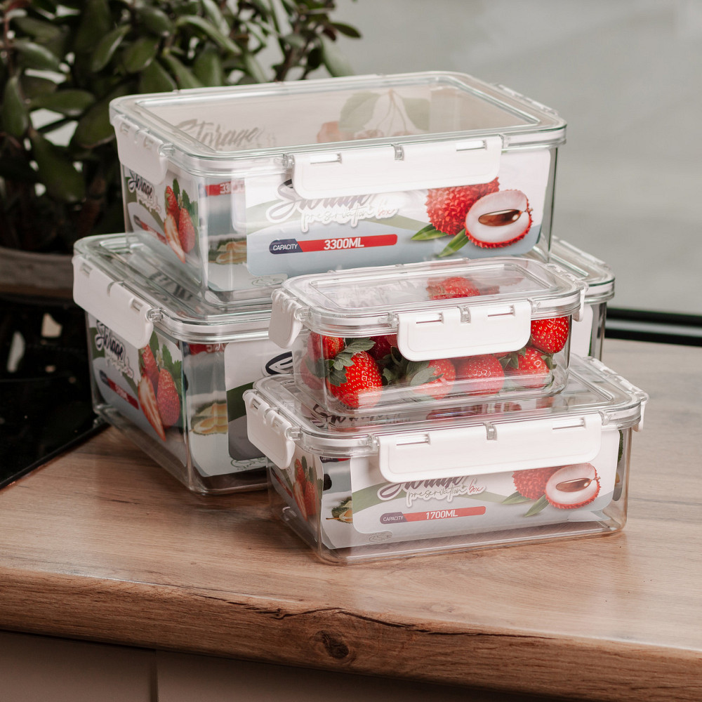 Набор контейнеров для еды 0.7/1.7/3.3/5.7 л 4 шт с крышками на защелках HP-27-5 Киев - изображение 2