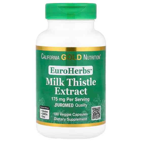 Екстракт розторопші California Gold Nutrition Milk Thistle Extract, EuroHerbs, European Quality, 175 mg, 180 Veggie Capsules Луцьк
