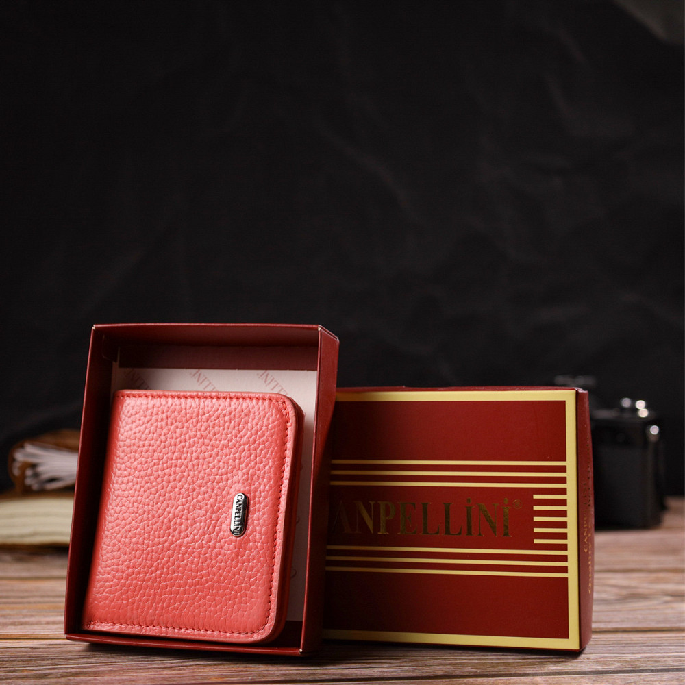 Маленький жіночий гаманець із натуральної шкіри флотар CANPELLINI 21794 Кораловий Київ - фото 10