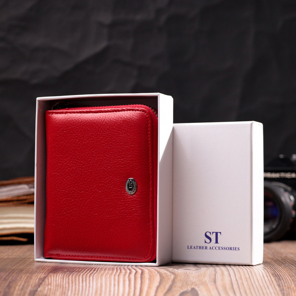 Яскраве портмоне для жінок на блискавці із натуральної шкіри Червоний (ST Leather) Київ - фото 4