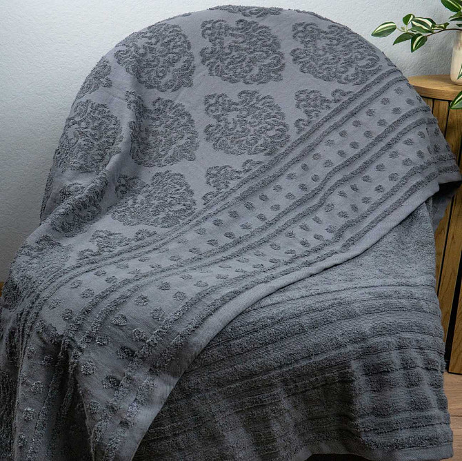 Простирадло-покривало жаккардове махрове 100% Бавовна GM TEXTILE 190x200см 400г/м2 (Сірий) Суми - фото 2