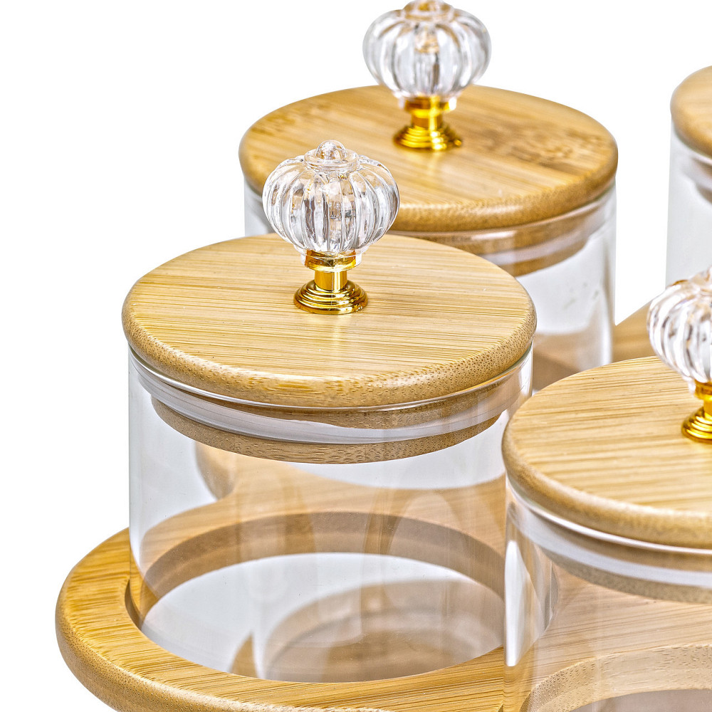 Банки для сыпучих продуктов набор из 6 штук по 580 мл на деревянной подставке HP16292 Киев - изображение 6