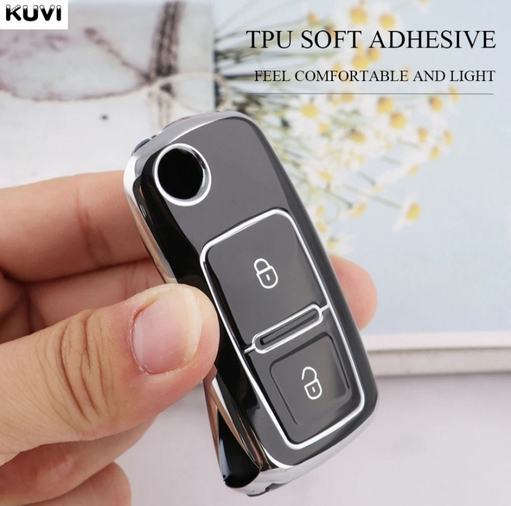 Чохол на автомобільні ключі Volkswagen Skoda 2 кнопки Чорний зі сріблом Сміла - фото 2