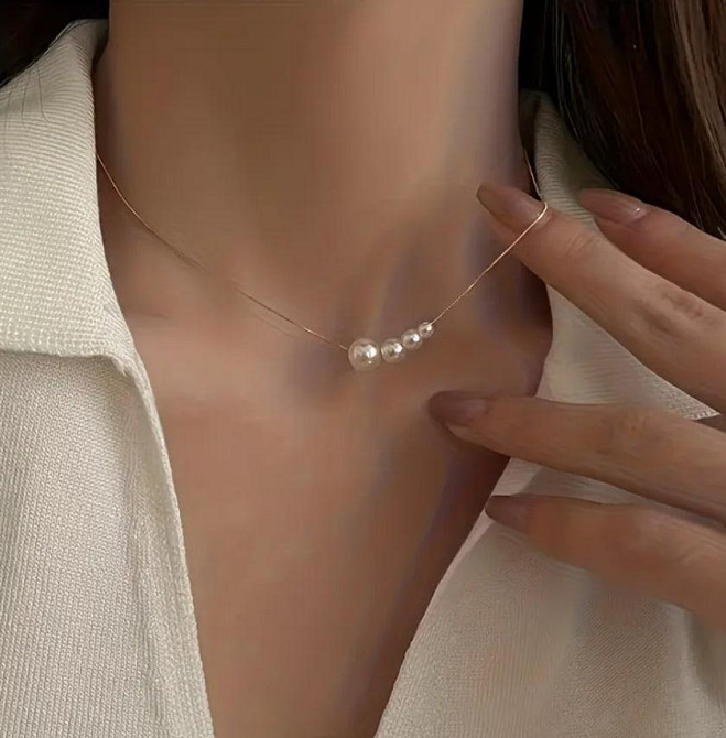 Ожерелье с подвесками-жемчужинами – золотистая цепочка 40+5 см Киев - изображение 1