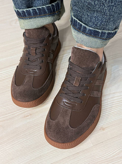 Кеды женские Hengji 8009-9 samba комбинированные кожа-замша коричневые, 38, 24,5 см Киев - изображение 10