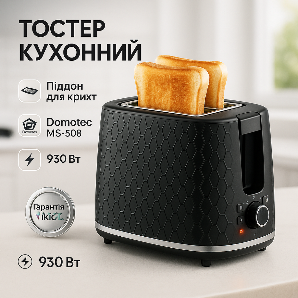 Тостер Domotec MS-508 механічне керування 930Вт 6 ступенів обсмажування XG-80 Львів - фото 8