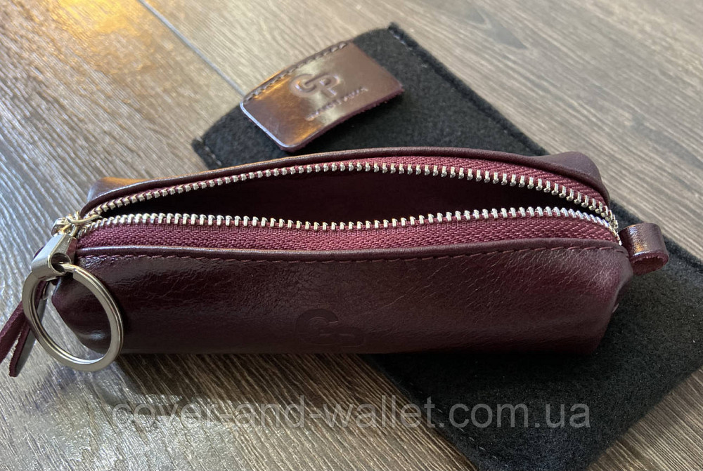 Женская ключница из гладкой кожи бордового цвета на молнии Grande Pelle Киев - изображение 5