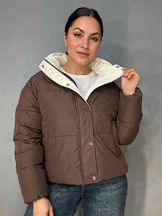 Куртка женская Runfesine 88216 короткая с молочным воротником-стойкой коричневая, коричневый, M Киев