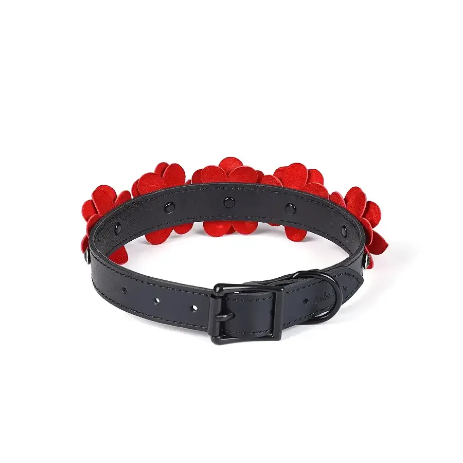 Ошейник с поводком Liebe Seele Flower Rhythm - Black and Red Leather Flowers collar with Leash Львов - изображение 3