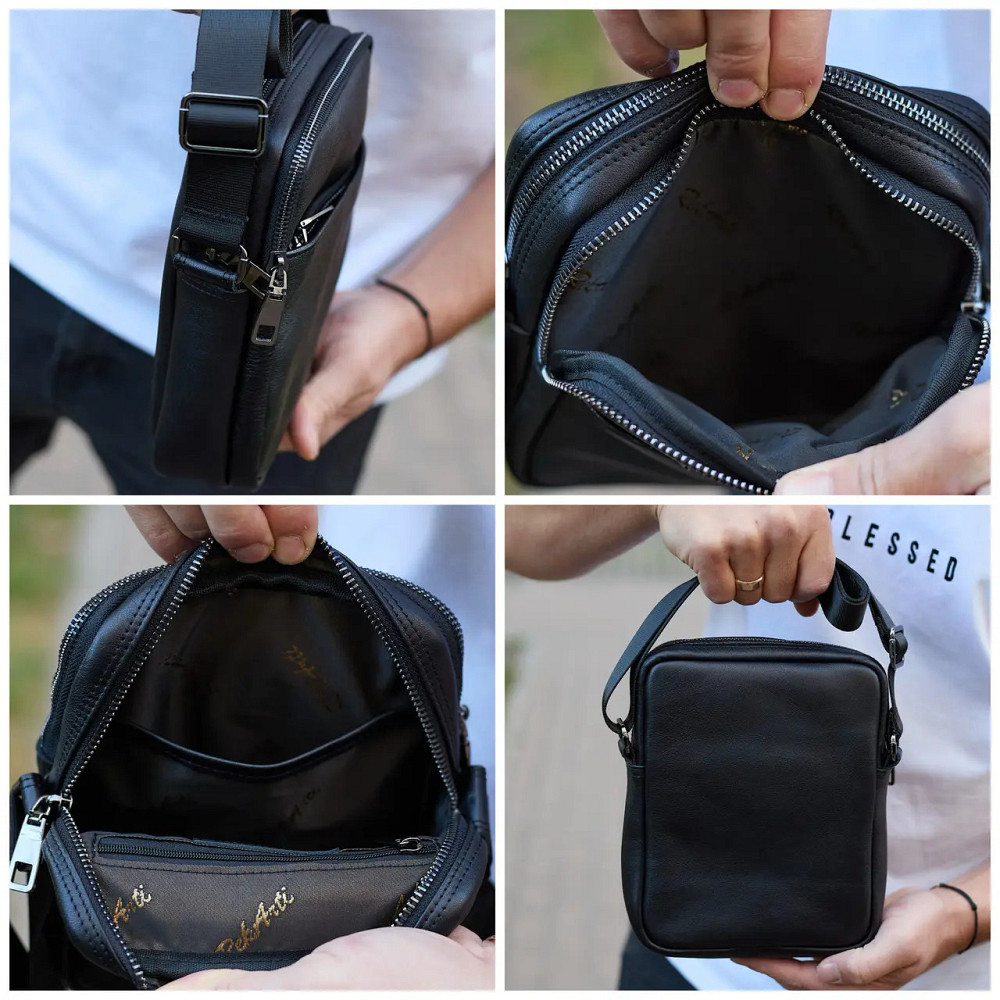 Мужская черная кожаная сумка-мессенджер Кожаный мужской мессенджер черный Tiding Bag Київ - фото 9